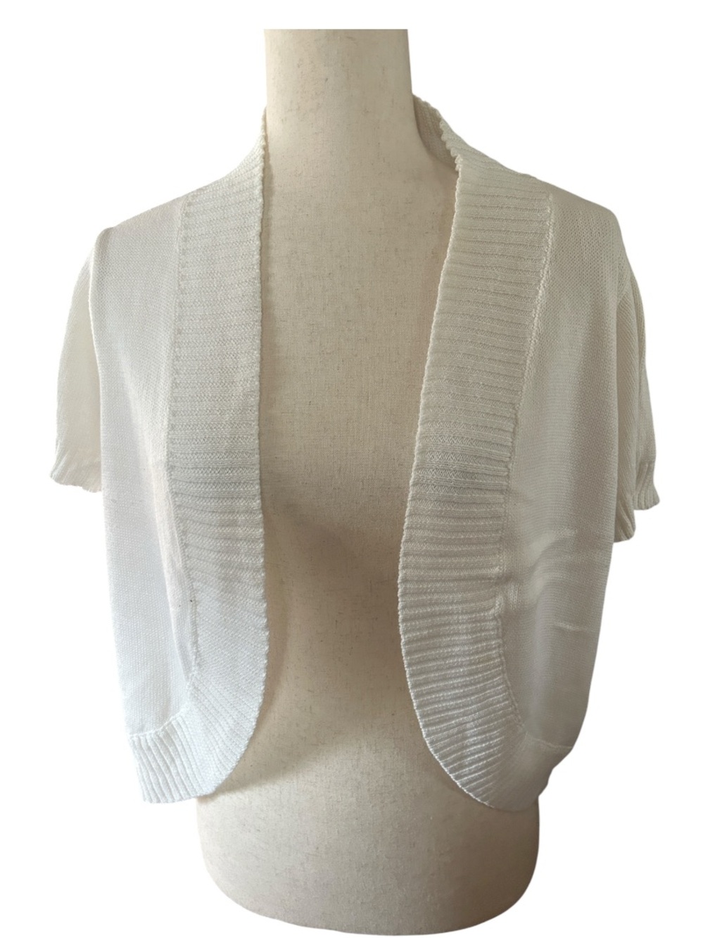 White Cropped Open-Front Bolero Sweater